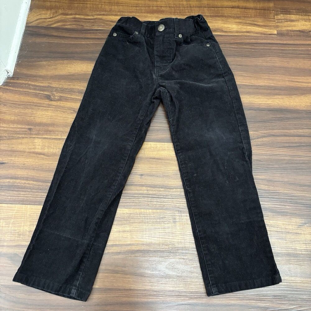 Janie and Jack Boys Sz 5 Black Corduroy Pants Adjustable Waist Straight Leg